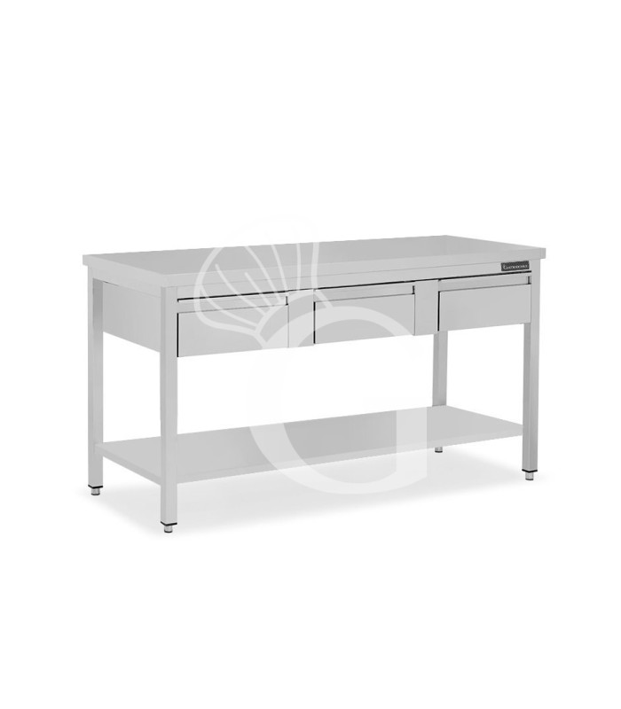 Tavolo inox ripiano 3 cassetti L 1500 mm x P 800 mm x H 850 mm