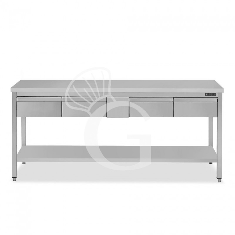 Tavolo inox ripiano 4 cassetti L 2000 mm x P 800 mm x H 850 mm