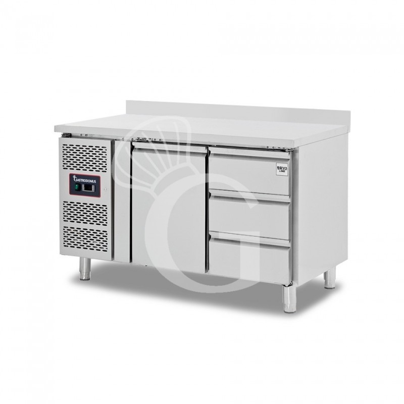 Tavolo Refrigerato 3 cassetti 1 porta 700 mm -2°C/+8°C alzatina motore a sinistra