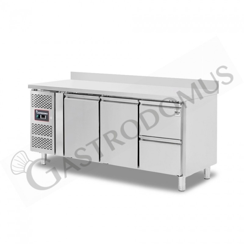 Tavolo Refrigerato 2 cassetti 2 porte 700 mm -2°C/+8°C alzatina Motore a sinistra