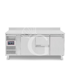 Tavolo Refrigerato 2 cassetti centrali 2 porte 700 mm -2°C/+8°C alzatina Motore a sinistra