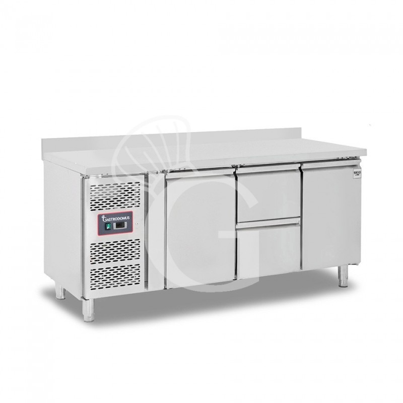 Tavolo Refrigerato 2 cassetti 2 porte 700 mm -2°C/+8°C alzatina Motore a sinistra