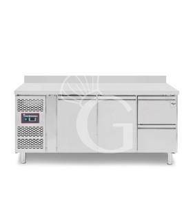 Tavolo Refrigerato 2 cassetti 2 porte 700 mm -2°C/+8°C alzatina Motore a sinistra