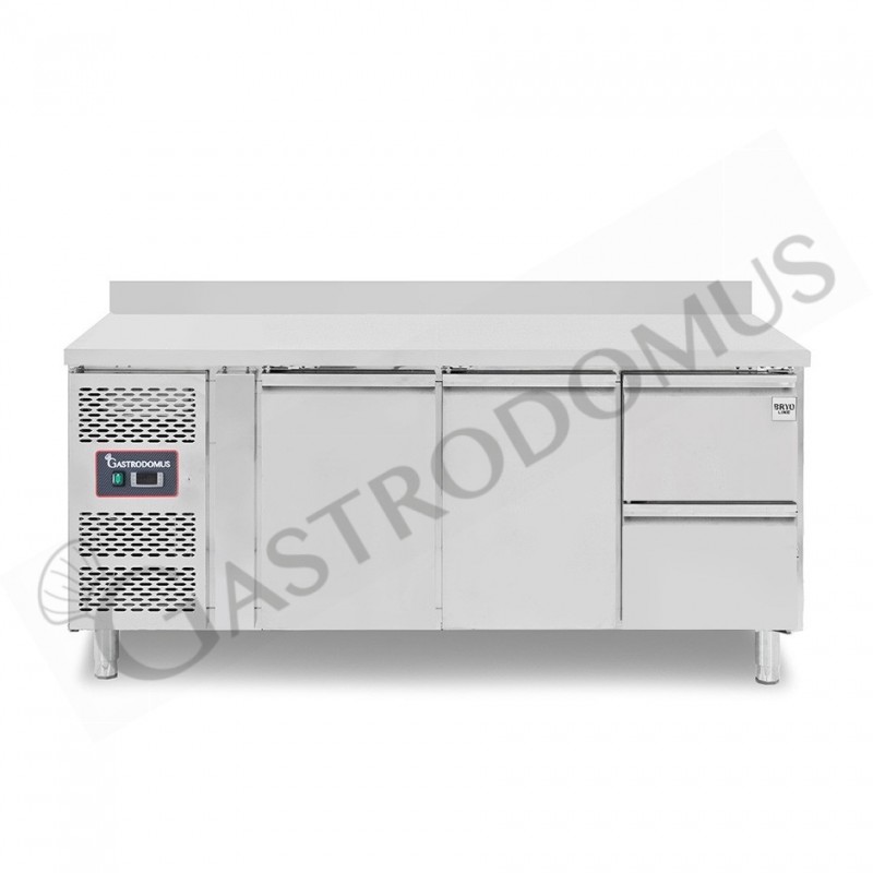 Tavolo Refrigerato 2 cassetti 2 porte 700 mm -2°C/+8°C alzatina Motore a sinistra Tavolo Refrigerato 2 cassetti 2 porte 700 mm -2°C/+8°C alzatina Motore a sinistra