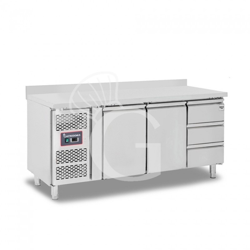 Tavolo Refrigerato 3 cassetti 2 porte 700 mm -2°C/+8°C alzatina Motore a sinistra