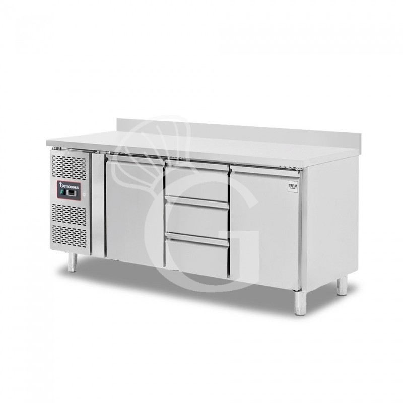 Tavolo Refrigerato 3 cassetti 2 porte 700 mm -2°C/+8°C alzatina Motore a sinistra