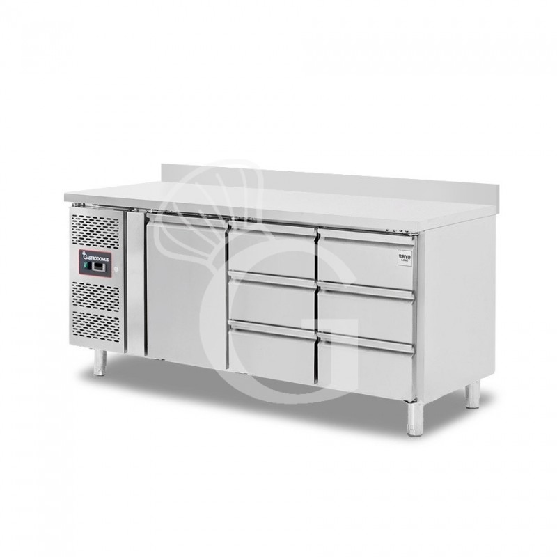 Tavolo Refrigerato 6 cassetti 1 porta 700 mm -2°C/+8°C alzatina Motore a sinistra