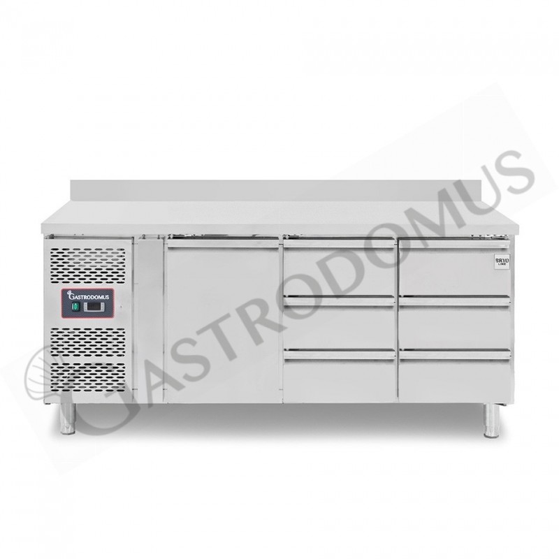 Tavolo Refrigerato 6 cassetti 1 porta 700 mm -2°C/+8°C alzatina Motore a sinistra Tavolo Refrigerato 6 cassetti 1 porta 700 mm -2°C/+8°C alzatina Motore a sinistra