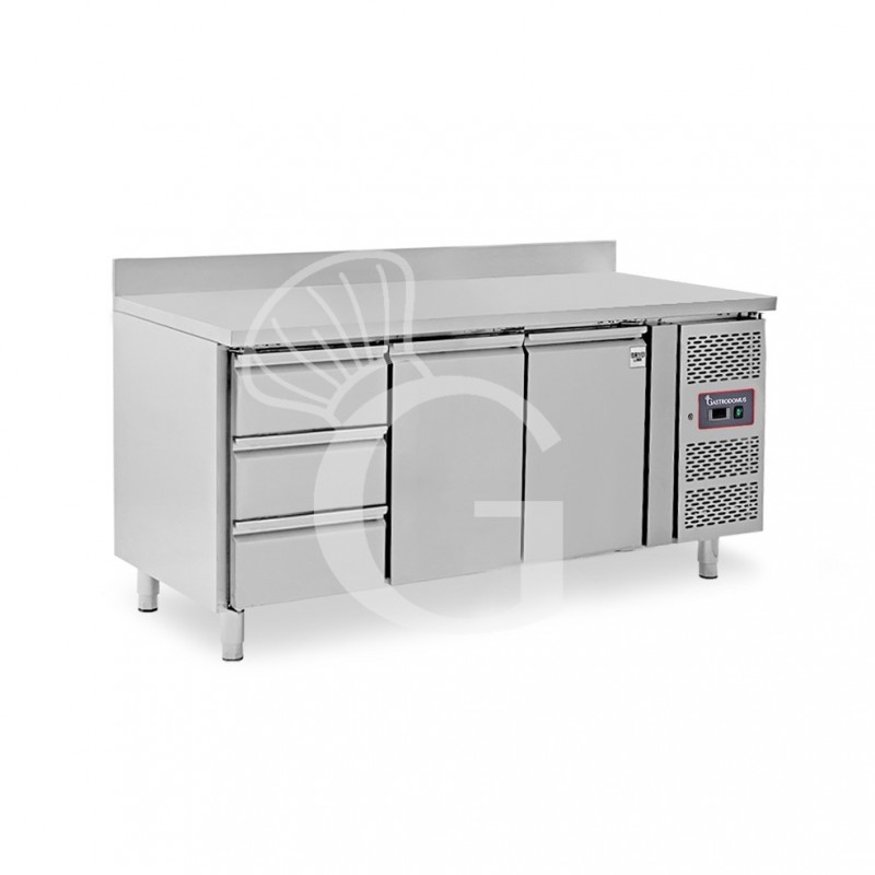 Tavolo Refrigerato 3 cassetti 2 porte 700 mm -2°C/+8°C alzatina