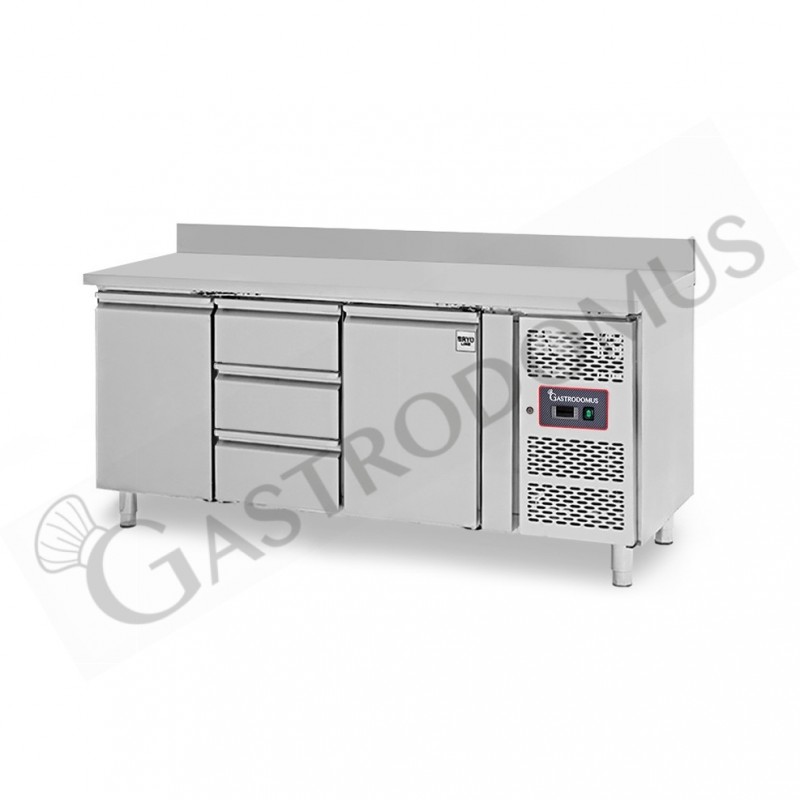 Tavolo Refrigerato 3 cassetti 2 porte 700 mm -2°C/+8°C alzatina
