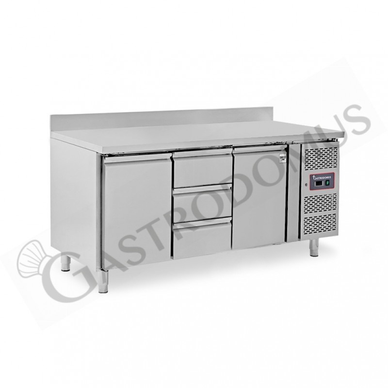 Tavolo Refrigerato 3 cassetti 2 porte 700 mm -2°C/+8°C alzatina