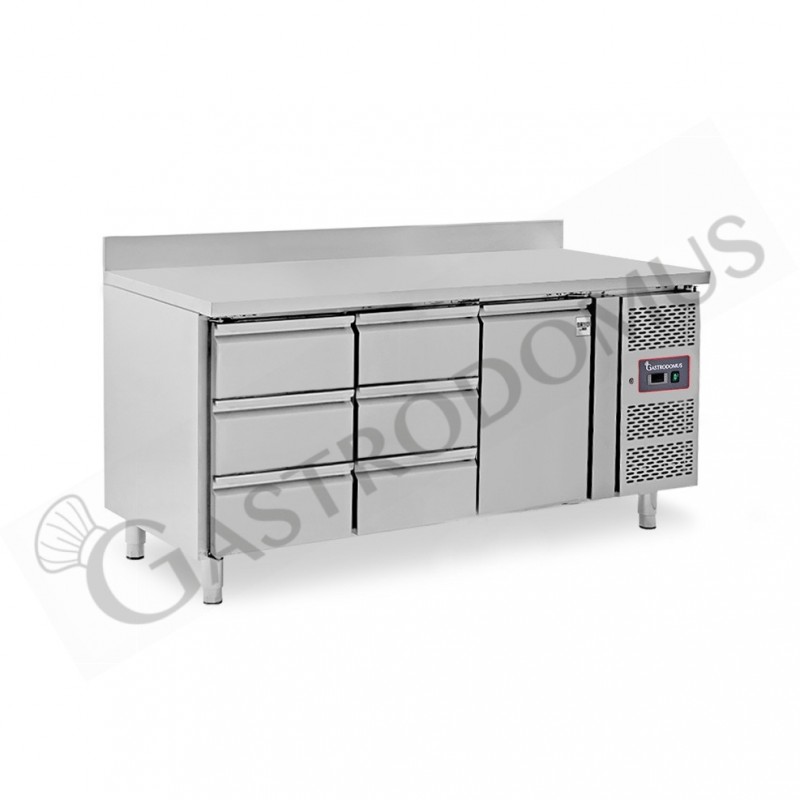 Tavolo Refrigerato 6 cassetti 1 porta 700 mm -2°C/+8°C alzatina