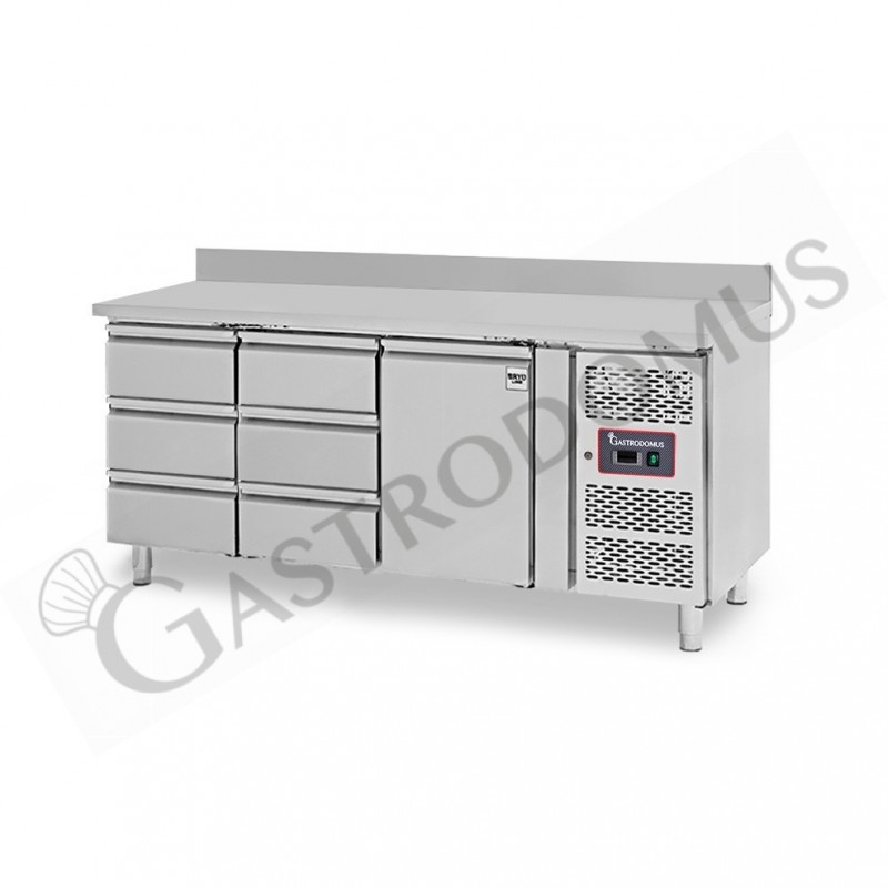 Tavolo Refrigerato 6 cassetti 1 porta 700 mm -2°C/+8°C alzatina