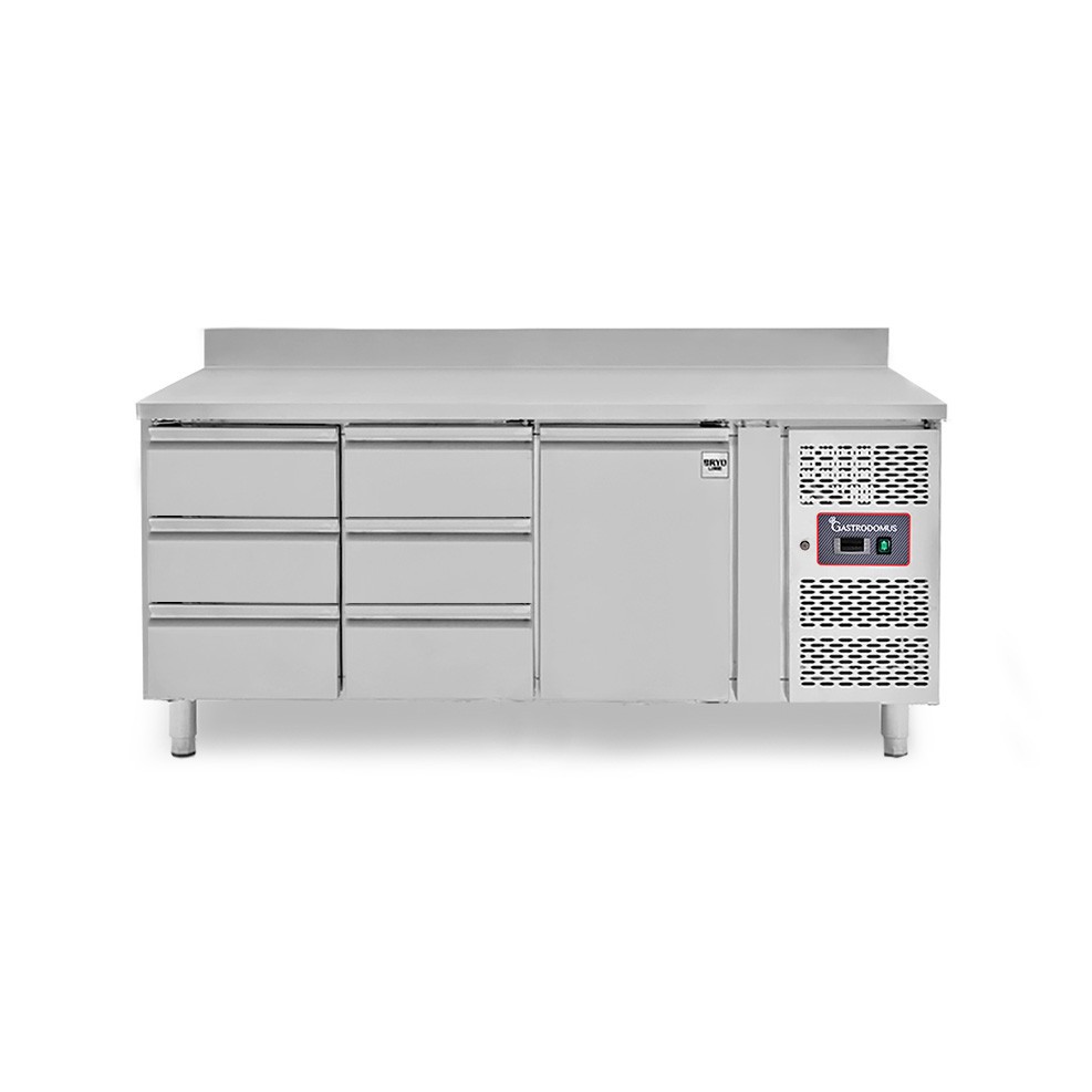 Tavolo Refrigerato 6 cassetti 1 porta 700 mm -2°C/+8°C alzatina