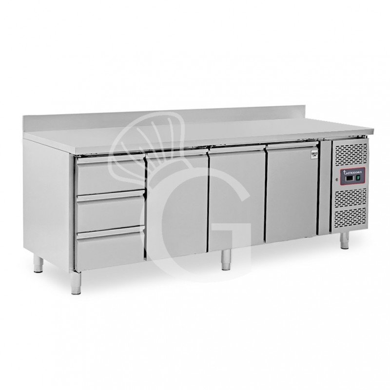 Tavolo Refrigerato 3 cassetti 3 porte 700 mm -2°C/+8°C alzatina