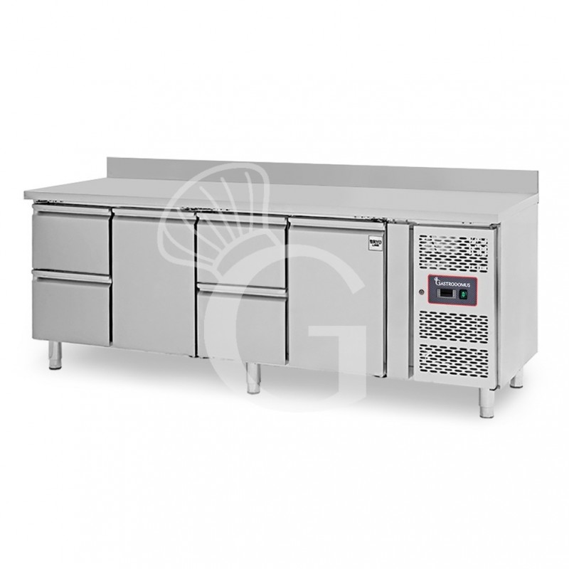 Tavolo Refrigerato 4 cassetti 2 porte 700 mm -2°C/+8°C alzatina per Gastronomia