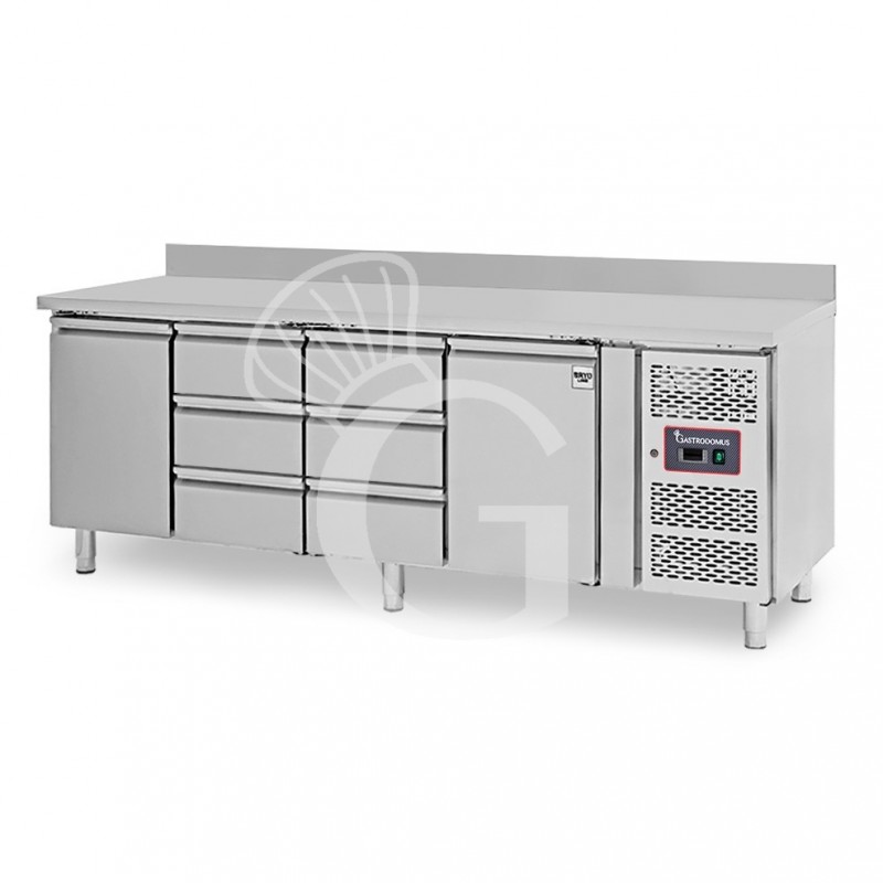 Tavolo Refrigerato 6 cassetti 2 porte 700 mm -2°C/+8°C alzatina