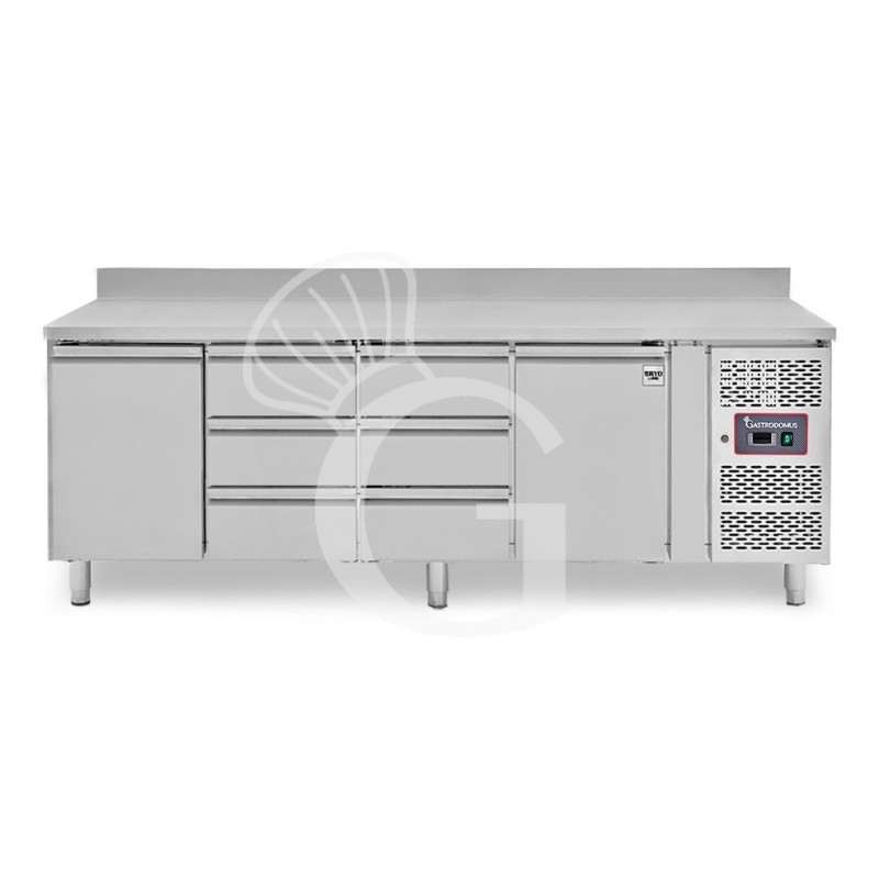 Tavolo Refrigerato 6 cassetti 2 porte 700 mm -2°C/+8°C alzatina