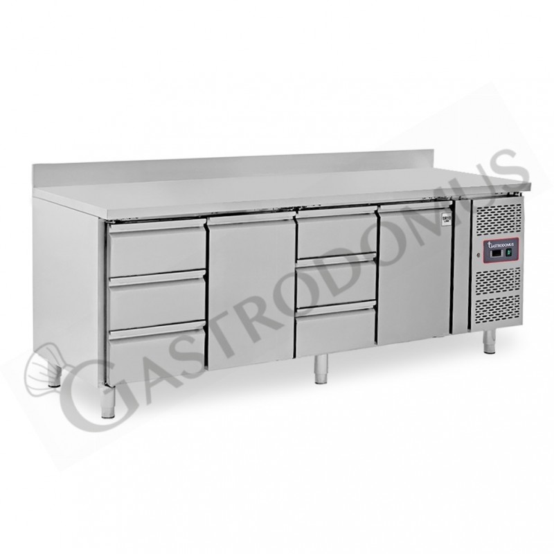 Tavolo Refrigerato 6 cassetti 2 porte 700 mm -2°C/+8°C alzatina