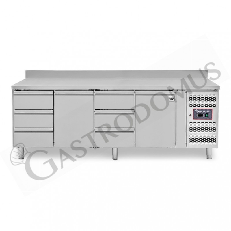 Tavolo Refrigerato 6 cassetti 2 porte 700 mm -2°C/+8°C alzatina Tavolo Refrigerato 6 cassetti 2 porte 700 mm -2°C/+8°C alzatina