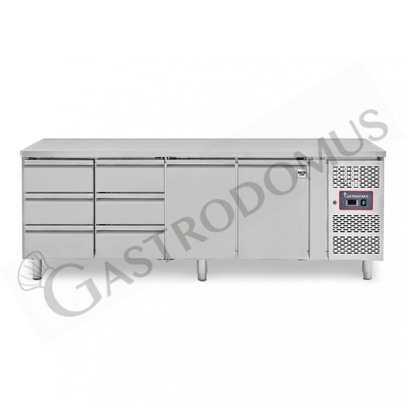 Tavolo Refrigerato 6 cassetti 2 porte 700 mm -2°C/+8°C alzatina