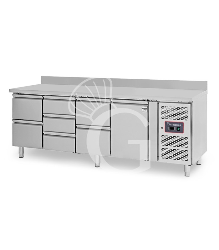 Tavolo Refrigerato 7 cassetti 1 porta 700 mm -2°C/+8°C alzatina per Gastronomia