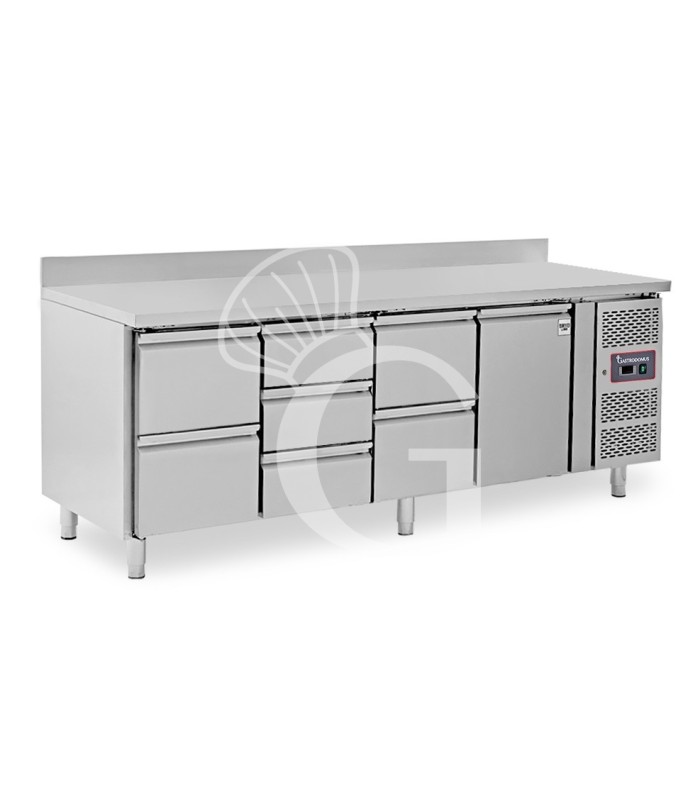 Tavolo Refrigerato 7 cassetti 1 porta 700 mm -2°C/+8°C alzatina per Gastronomia
