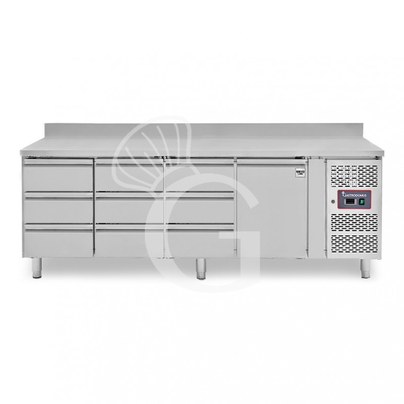 Tavolo Refrigerato 9 cassetti 1 porta 700 mm -2°C/+8°C alzatina