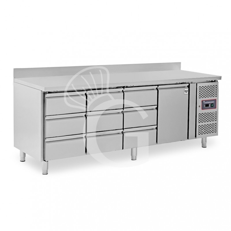 Tavolo Refrigerato 9 cassetti 1 porta 700 mm -2°C/+8°C alzatina
