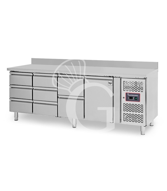 Tavolo Refrigerato 8 cassetti 1 porta 700 mm -2°C/+8°C alzatina per Gastronomia