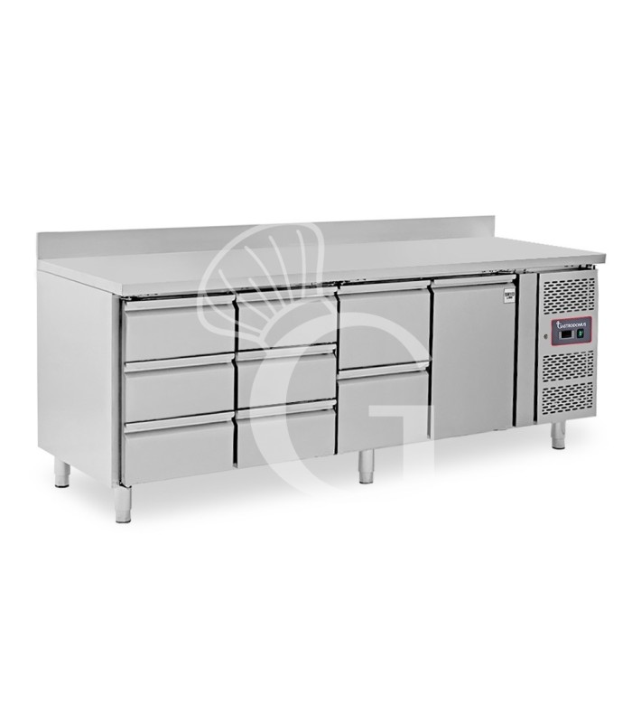 Tavolo Refrigerato 8 cassetti 1 porta 700 mm -2°C/+8°C alzatina per Gastronomia