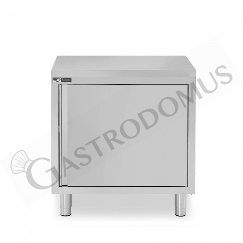 Tavolo inox armadiato con 1 porta battente, L 600 mm x P 600 mm x H 850 mm Tavolo inox armadiato con 1 porta battente, L 600 mm x P 600 mm x H 850 mm