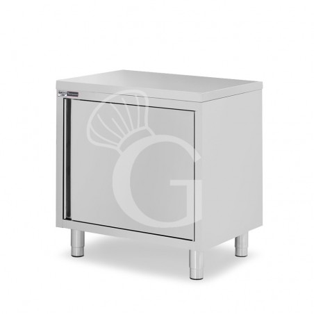 Tavolo inox armadiato con 1 porta battente, L 600 mm x P 800 mm x H 850 mm Tavolo inox armadiato con 1 porta battente, L 600 mm x P 800 mm x H 850 mm