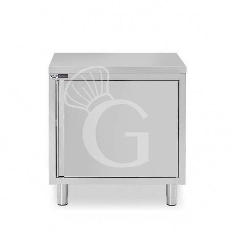 Tavolo inox armadiato con 1 porta battente, L 600 mm x P 800 mm x H 850 mm Tavolo inox armadiato con 1 porta battente, L 600 mm x P 800 mm x H 850 mm
