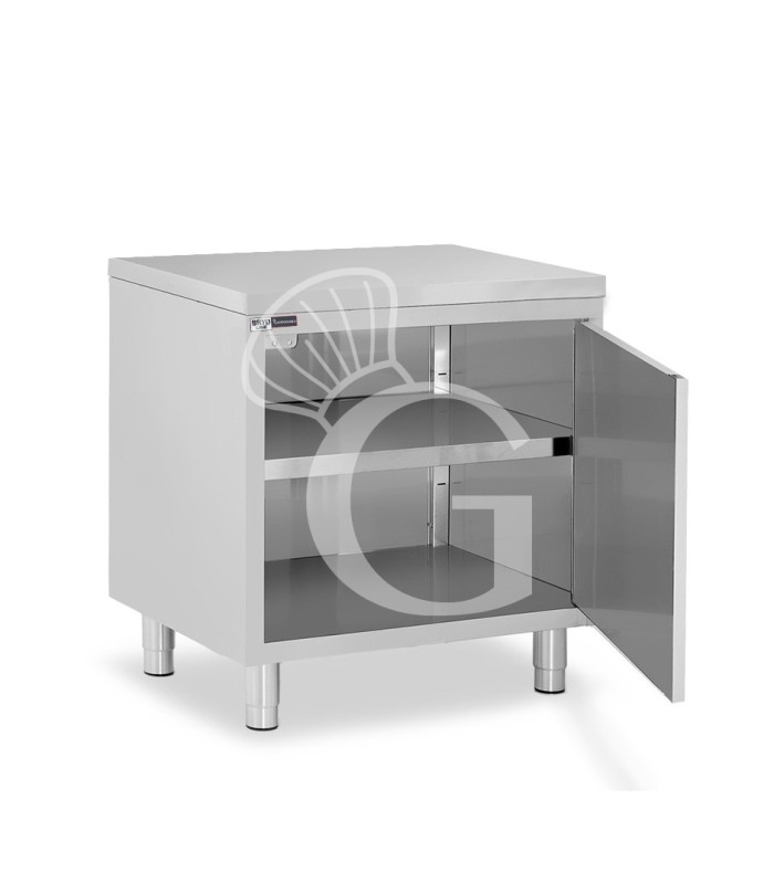 Tavolo inox armadiato con 1 porta battente, L 600 mm x P 800 mm x H 850 mm