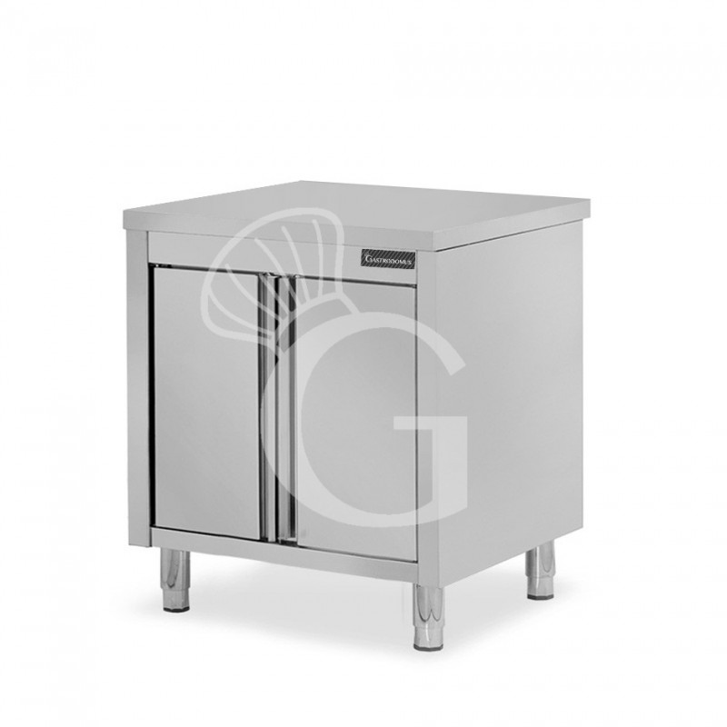 Tavolo inox armadiato con 2 porte battenti, L 900 mm x P 600 mm x H 850 mm
