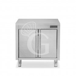 Tavolo inox armadiato con 2 porte battenti, L 900 mm x P 600 mm x H 850 mm