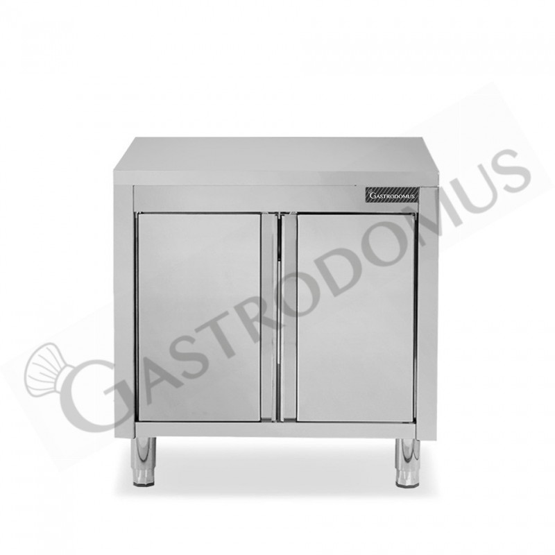 Tavolo inox armadiato con 2 porte battenti, L 900 mm x P 600 mm x H 850 mm Tavolo inox armadiato con 2 porte battenti, L 900 mm x P 600 mm x H 850 mm