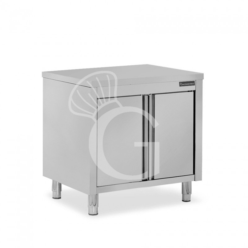 Tavolo inox armadiato con 2 porte battenti, L 900 mm x P 600 mm x H 850 mm