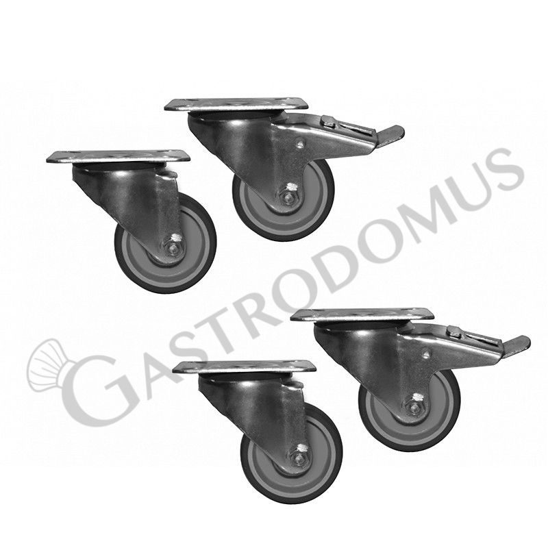 Kit 4 ruote, 2 con freno e 2 senza freno diametro 125 mm Kit 4 ruote, 2 con freno e 2 senza freno diametro 125 mm
