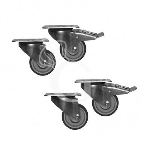 Kit 4 ruote, 2 con freno e 2 senza freno diametro 125 mm Kit 4 ruote, 2 con freno e 2 senza freno diametro 125 mm