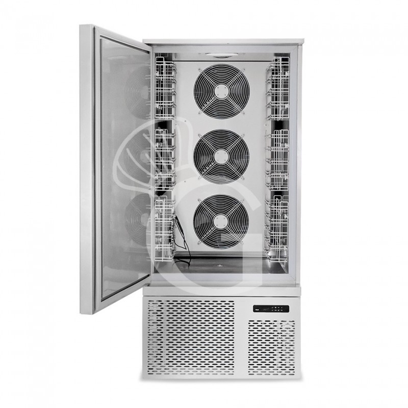 Abbattitore di temperatura in acciaio inox trifase per 15 teglie/griglie GN 1/1 o 600 x 400 mm , -18°/+3°C, con ruote montate