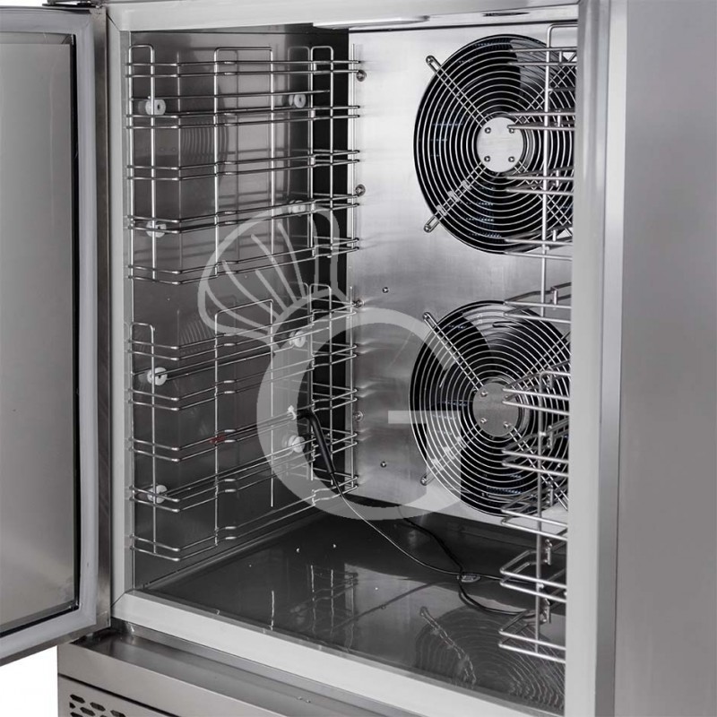 Abbattitore digitale Trifase in acciaio inox per 10 teglie/griglie GN 1/1 o 600 x 400 mm , -18°/0°C, con ruote montate