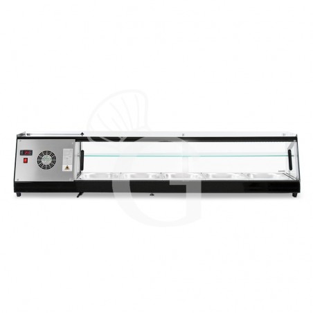 Vetrina tapas 5 bacinelle GN1/2 0,16 KW L 1740 mm x P 395 mm x H 375 mm Vetrina tapas 5 bacinelle GN1/2 0,16 KW L 1740 mm x P 395 mm x H 375 mm