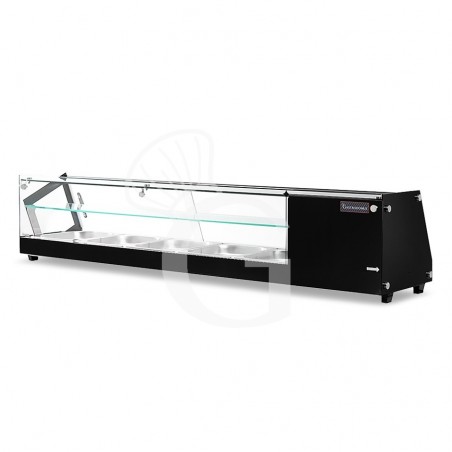 Vetrina tapas 5 bacinelle GN1/2 0,16 KW L 1740 mm x P 395 mm x H 375 mm Vetrina tapas 5 bacinelle GN1/2 0,16 KW L 1740 mm x P 395 mm x H 375 mm