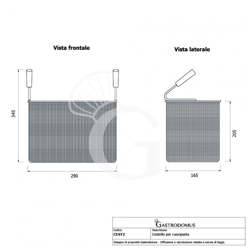 Cestello per cuocipasta - L 290 mm x P 165 mm x H 205 mm