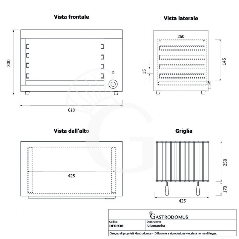 Salamandra monofase L 610 mm x P 310 mm x H 300 mm 2 KW