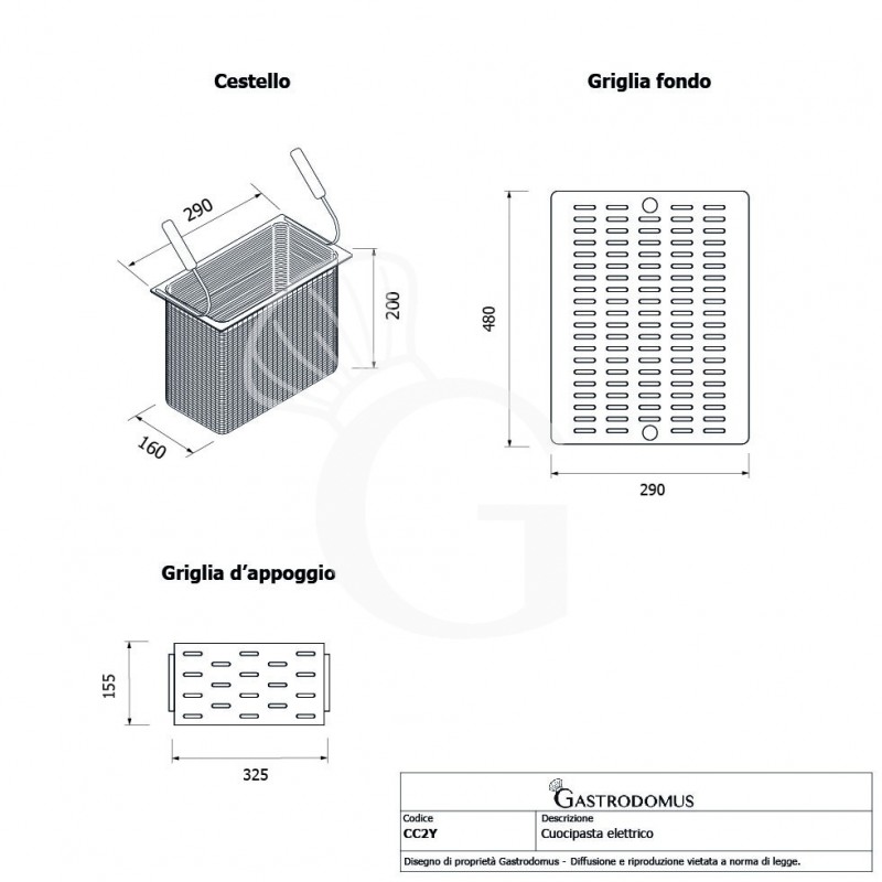 Bollitore pasta elettrico da banco 1 vasca L 400 mm x P 680 mm x H 370 mm 20 LT 4500 W