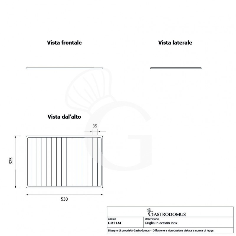 Griglia inox GN1/1 530 mm x 325 mm - tecnico