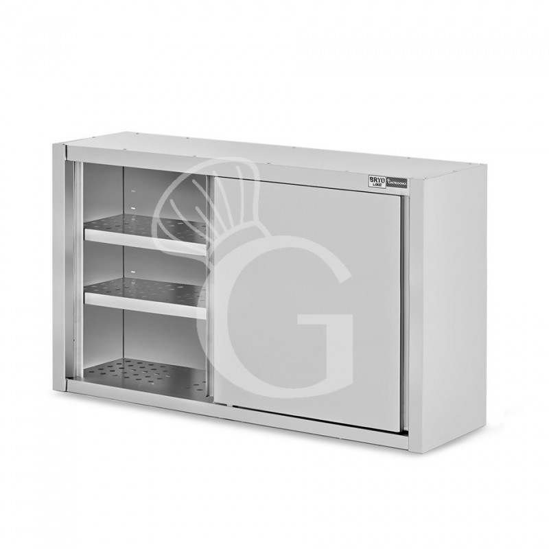 Pensile acciaio inox con sgocciolatoio,2 ripiani forati,porte scorrevoli L 1500 x P 400 x H 1000 mm